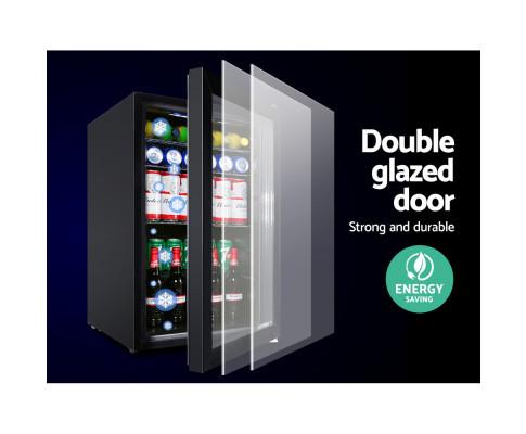 70L Bar Fridge | Glass Door Mini Countertop Freezer Fridges Bottle Cooler | Black 