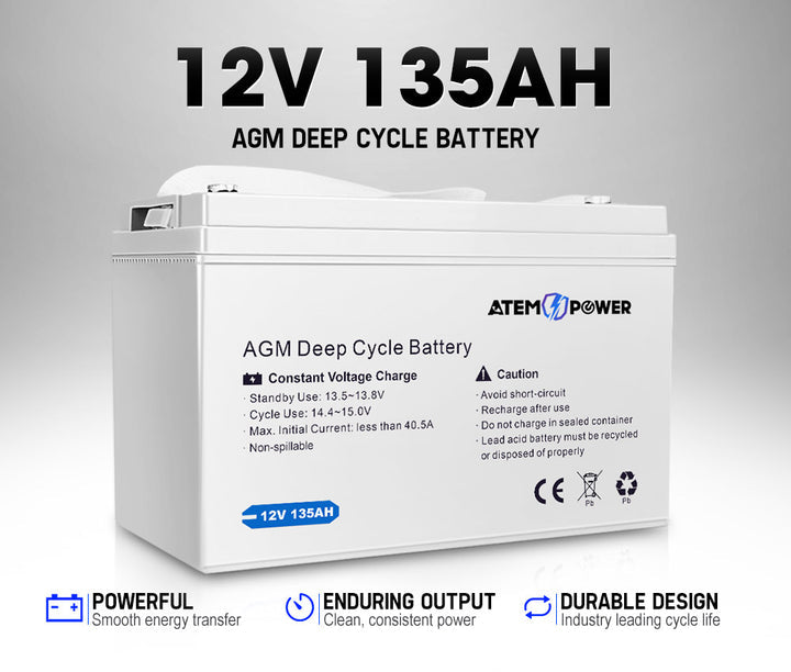 ATEM POWER 135Ah 12V  Battery | AGM Deep Cycle Battery 