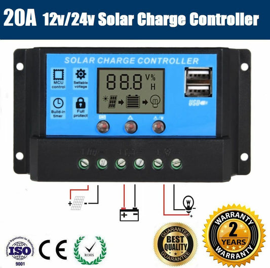OkSolar™ 20A 12V/24V PWM Solar Charge Regulator