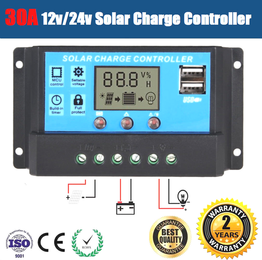 SunMaxx™ 30A 12V/24V LCD PWM Solar Panel Charge Regulator