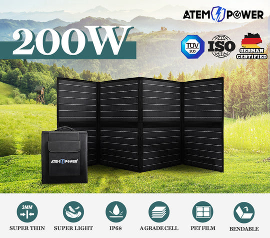 12V 200W Folding Solar Panel Blanket + 40A DC to DC Battery Charger